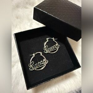 Luxurious Silver Script Hoop Earrings